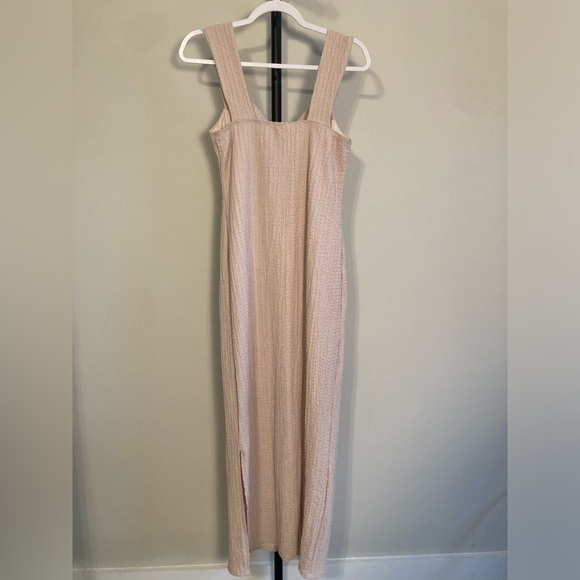 NWT Jessica Simpson Maxi Dress Tan / Cream Crinkle Stretch Knit Bodycon XL - Picture 3 of 5